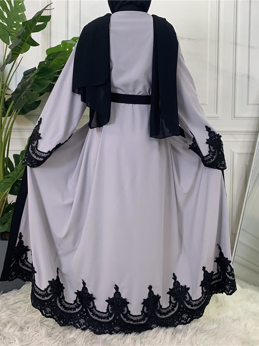 Ethnic Middle Eastern Ramadan Lace Cardigan: Long Maxi Robe Abaya Kimono For Muslim Women