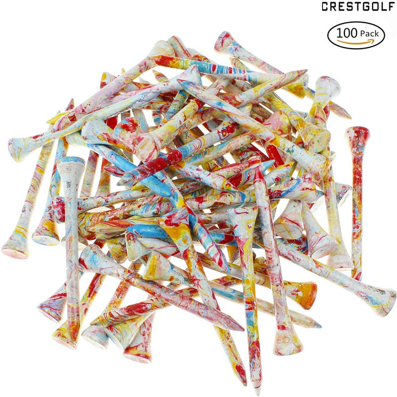Golf Tees CRESTGOLF 100pcsPack 70mm 2.75" Wooden Golf Tees Golf Wood Tees Colorful Golf Wood Tees 230220
