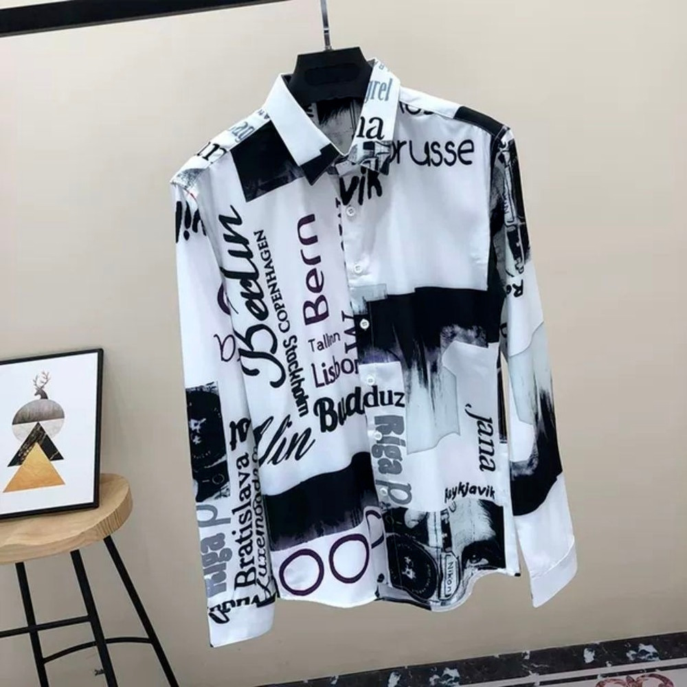 Men's Casual Shirts Floral Longsleeved Korean Style Slim Trendy Mens Fashion Clothing Trends Oversized Button Up 230221