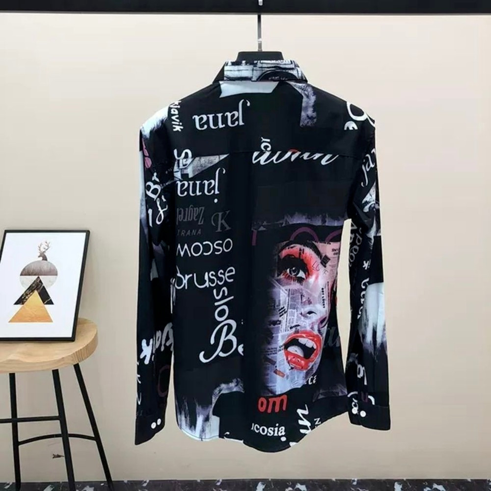 Men's Casual Shirts Floral Longsleeved Korean Style Slim Trendy Mens Fashion Clothing Trends Oversized Button Up 230221