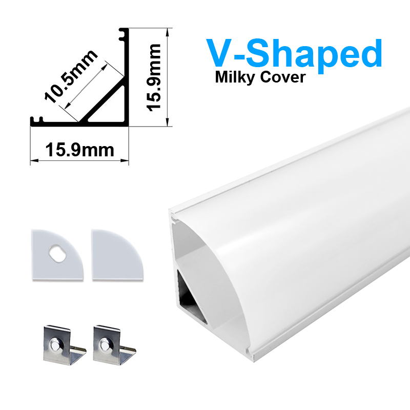 Lighting Accessories LED Aluminum Channel V/U Shape with Milky PC Cover for Strip Lights Installation Easy to Cut Professional Look LED Strip Diffuser