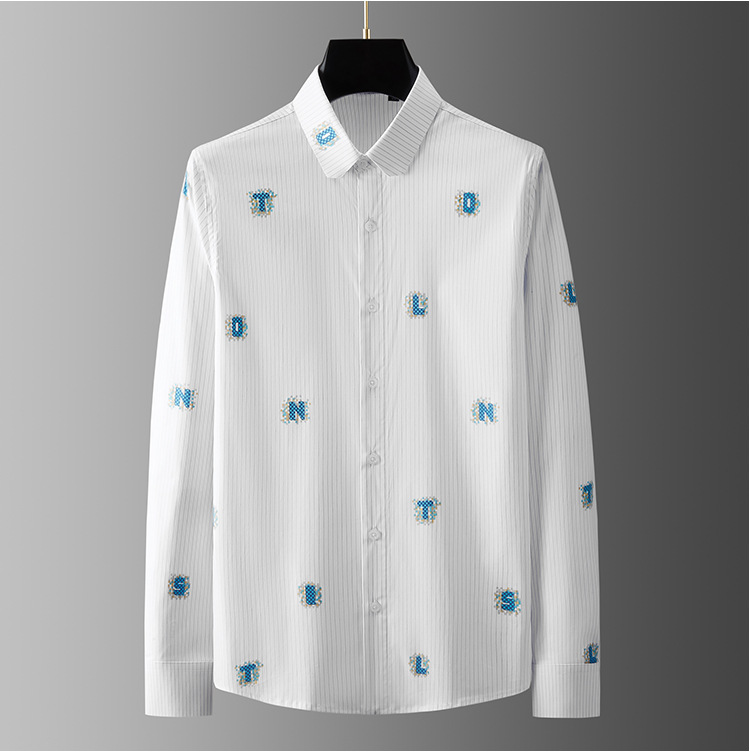 Brand Striped Letters Jacquard Shirt Men Long Sleeve Slim Cotton Shirts For Men High Quality Business Male Dress Shirts Camisas, White
Brand Striped Letters Jacquard Shirt Men Long Sleeve Slim Cotton Shirts For Men High Quality Business Male Dress Shirts Camisas, White