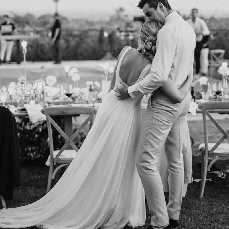 Country Wedding Dresses Bridal Gown Chiffon A Line Simple Straps Side Slit Plus Size Custom Made Garden Beach Vestido De Novia