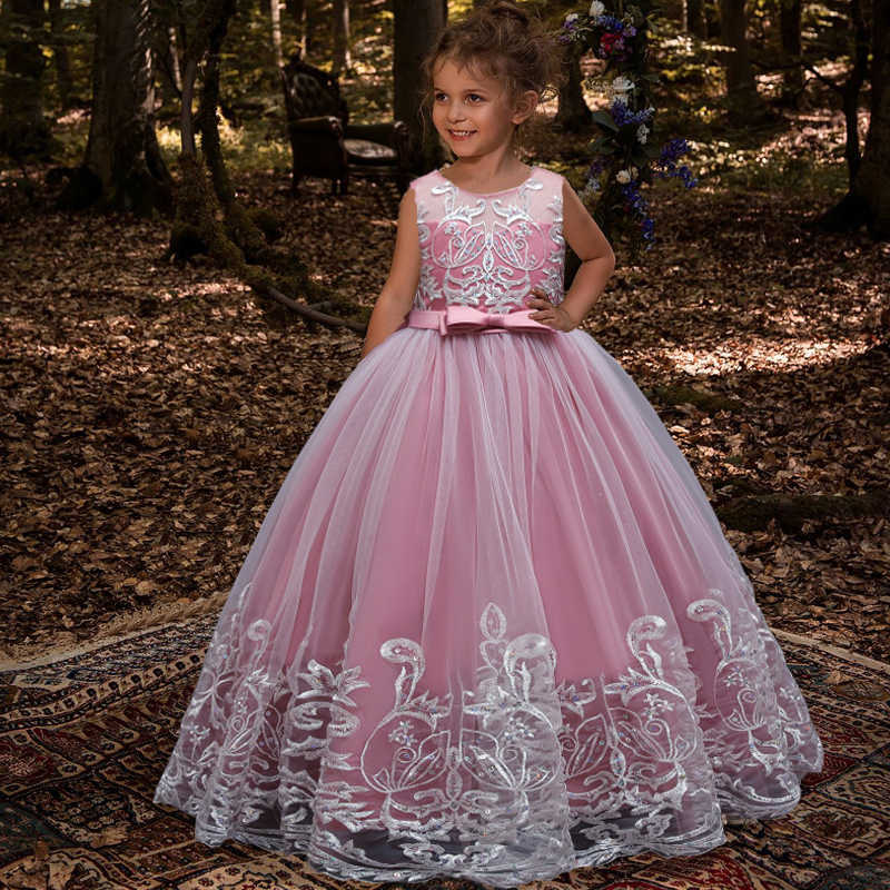 Special Occasions Flower Girls Princess Dress Teen Girl Party Bridesmaid Dresses For Kids Wedding Costome Tulle Lace Children Evening Vestidos W0221