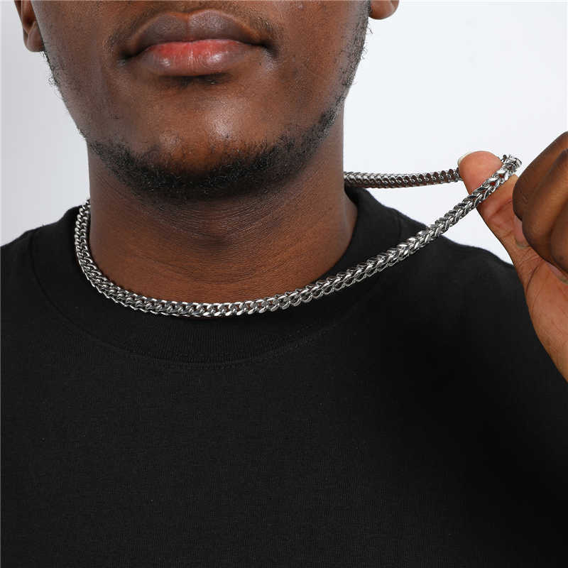 18k Real Gold Pvd Plated Stainless Steel Jewelry Non-tarnish Waterproof Necklace Hip Hop Plain 6mm Franco Chain for Men Women