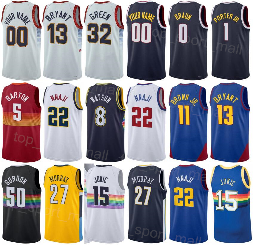 Man Kids Printed Basketball Aaron Gordon Jersey 50 Jeff Green 32 Zeke Nnaji 22 Thomas Bryant 13 Jamal Murray 27 Nikola 15 Michael Porter Jr 1 Sport Custom Name Number