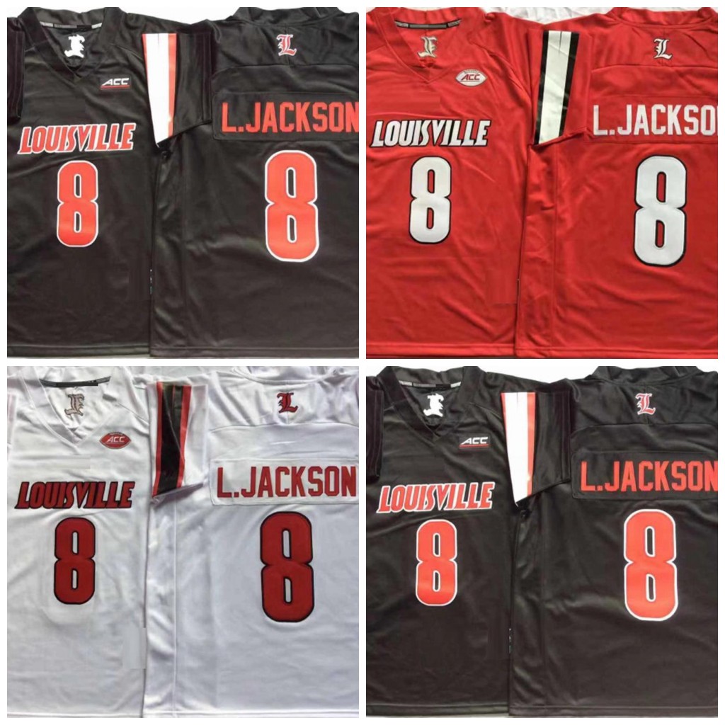 Mens College Football Louisville Cardinal #8 Lamar Jackson Jerseys Red Black University L.Jackson Stitched