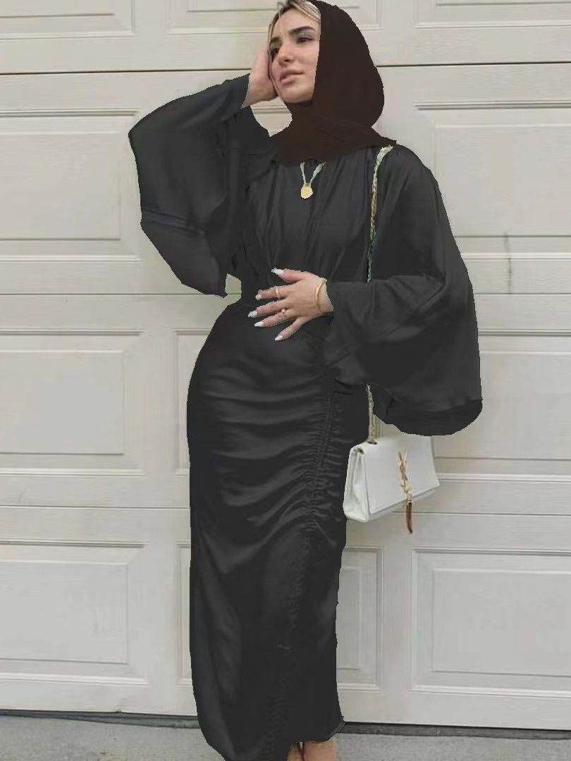 Shimmering Satin Ramadan Djellaba: Modest Muslim Eid Dress, Soft Silky Dubai Abaya