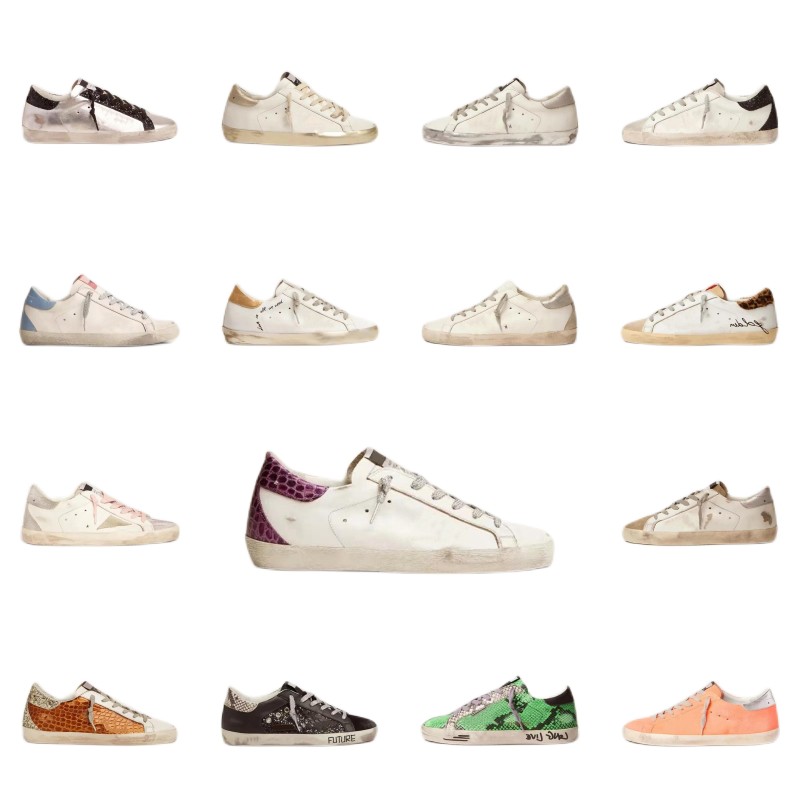 Slippers Luxury Men Sneakers Superstar Dirty Women Casual Shoes Golden Fashion Ball Star Sports Shoes White Genuine Leather Flat Heel Comfortable Lace up Round Toe
