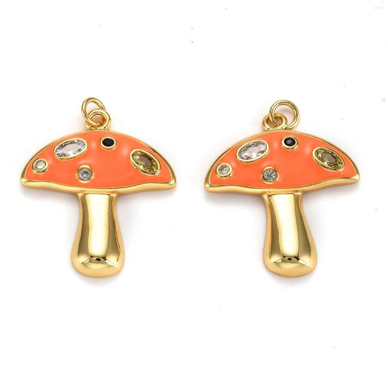 Charms Gold Plated Brass CZ Cute Mushroom Cubic Zirconia Jewelry Making Enamel Pendants For Bracelet Necklace Earring DIY