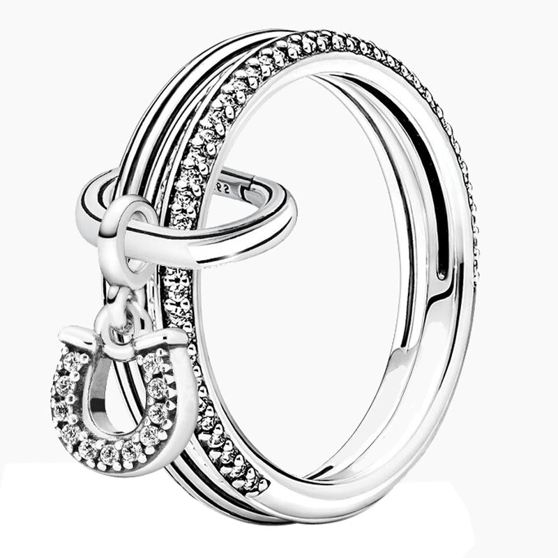 The New Popular 925 Sterling Silver Modeg Ring Loves Lucky Horseshoe Ring Female Jewelry Gift