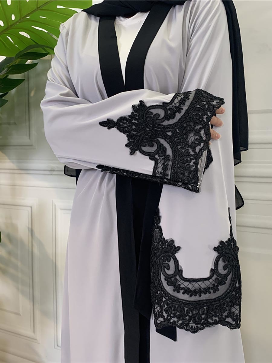 Ethnic Middle Eastern Ramadan Lace Cardigan: Long Maxi Robe Abaya Kimono For Muslim Women