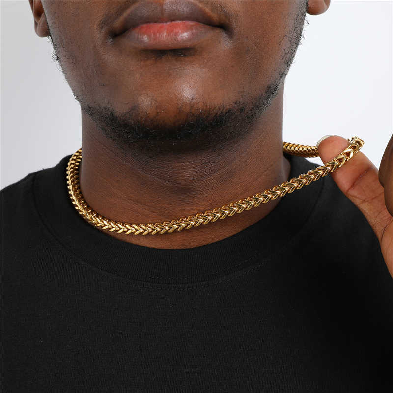 18k Real Gold Pvd Plated Stainless Steel Jewelry Non-tarnish Waterproof Necklace Hip Hop Plain 6mm Franco Chain for Men Women