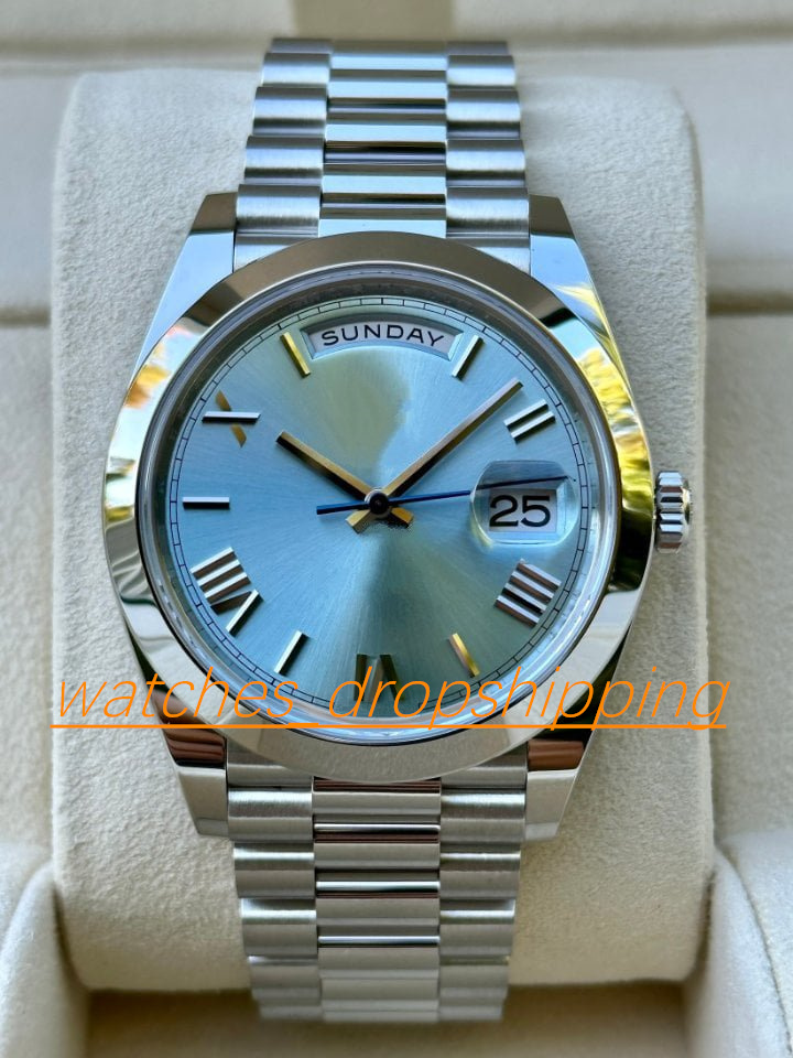 Men's Watches 41mm Ice Blue Daydate Roman Dial Automatic Mechanical Stainless Steel High-Quality Sappire Glass 228206 President Wristwatch, Add tool
Men's Watches 41mm Ice Blue Daydate Roman Dial Automatic Mechanical Stainless Steel High-Quality Sappire Glass 228206 President Wristwatch, Add tool