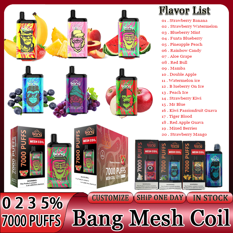 Original Bang Mesh Coil 7000 Disposable Vape Bang Vapes Vape 0 2 3 5% Pod E Cigarette Devices Rechargeable Battery 850mAh 15ml Prefilled Cartridge Box Kit OEM
Original Bang Mesh Coil 7000 Disposable Vape Bang Vapes Vape 0 2 3 5% Pod E Cigarette Devices Rechargeable Battery 850mAh 15ml Prefilled Cartridge Box Kit OEM