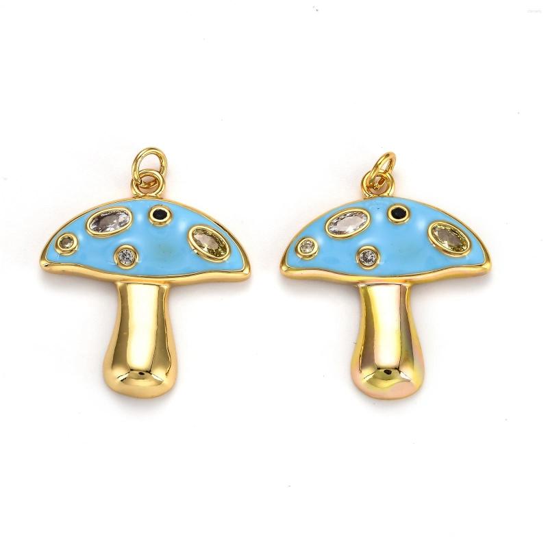 Charms Gold Plated Brass CZ Cute Mushroom Cubic Zirconia Jewelry Making Enamel Pendants For Bracelet Necklace Earring DIY