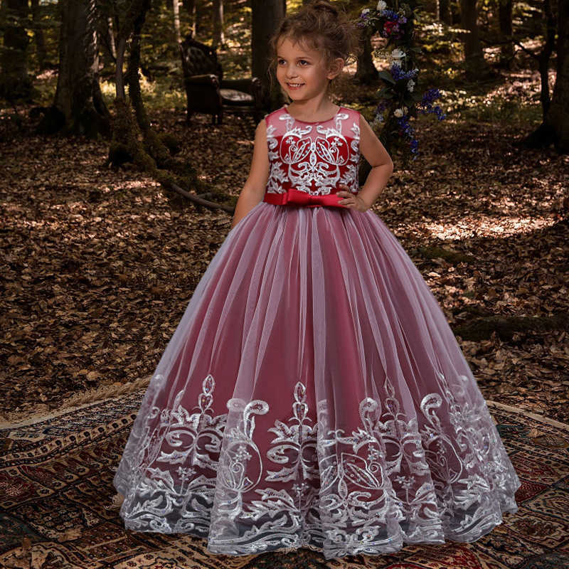 Special Occasions Flower Girls Princess Dress Teen Girl Party Bridesmaid Dresses For Kids Wedding Costome Tulle Lace Children Evening Vestidos W0221