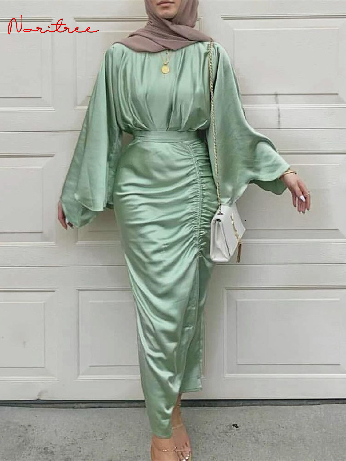 Shimmering Satin Ramadan Djellaba: Modest Muslim Eid Dress, Soft Silky Dubai Abaya