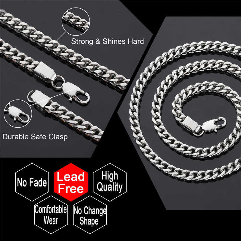 18k Real Gold Pvd Plated Stainless Steel Jewelry Non-tarnish Waterproof Necklace Hip Hop Plain 6mm Franco Chain for Men Women
