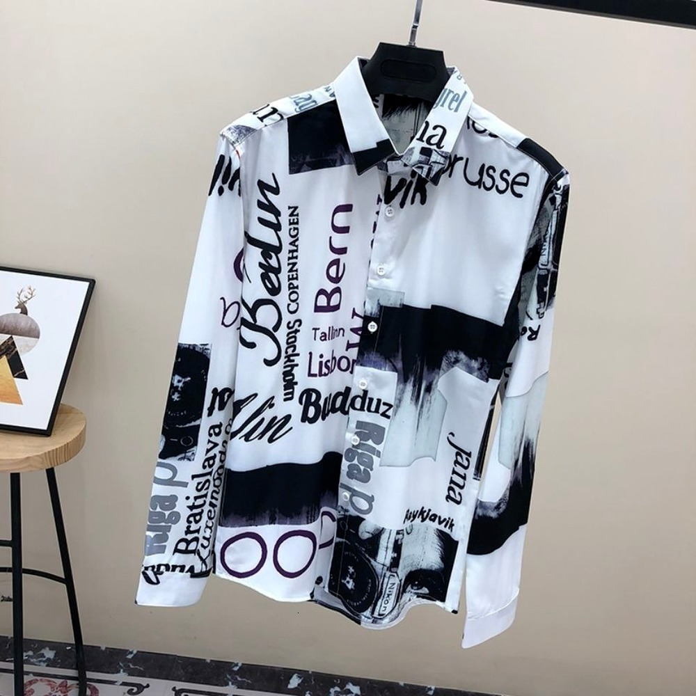 Men's Casual Shirts Floral Longsleeved Korean Style Slim Trendy Mens Fashion Clothing Trends Oversized Button Up 230221