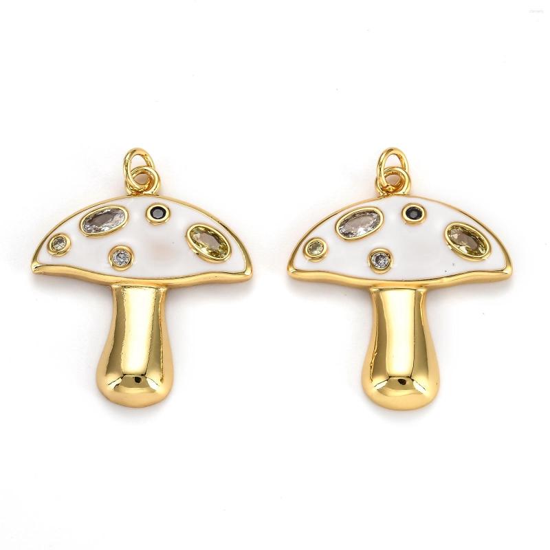 Charms Gold Plated Brass CZ Cute Mushroom Cubic Zirconia Jewelry Making Enamel Pendants For Bracelet Necklace Earring DIY