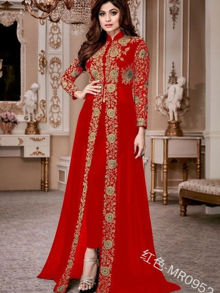 Elegant 2-Piece Muslim Abaya Dress Sets, Ral Long Sleeve Maxi Dresses With Stand Collar