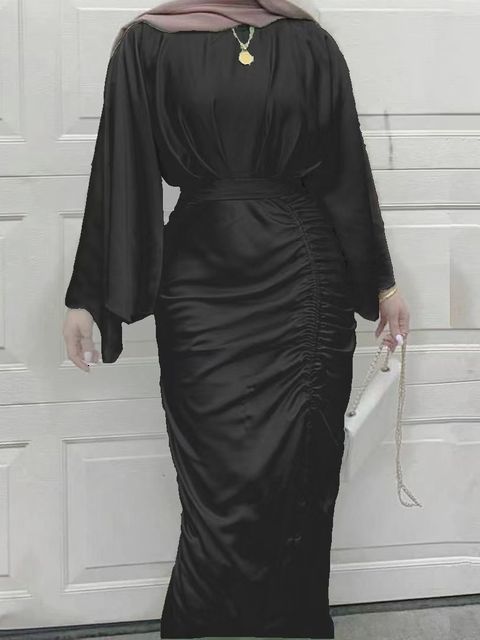 Shimmering Satin Ramadan Djellaba: Modest Muslim Eid Dress, Soft Silky Dubai Abaya