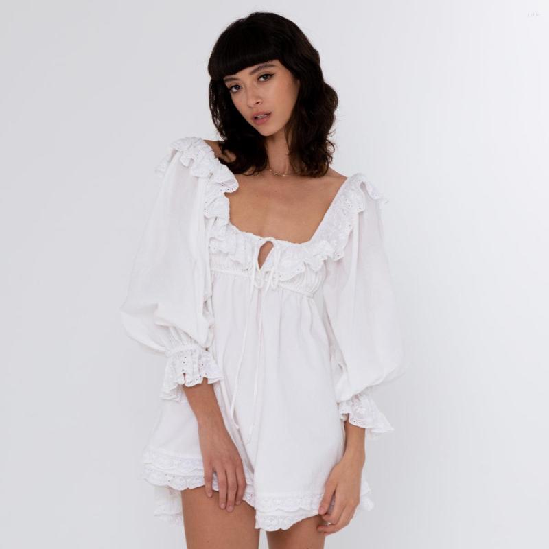 Casual Dresses White For Women 2023 Mini Dress Lace Lolita Kawaii Elegant Wedding Party Long Sleeve Backless