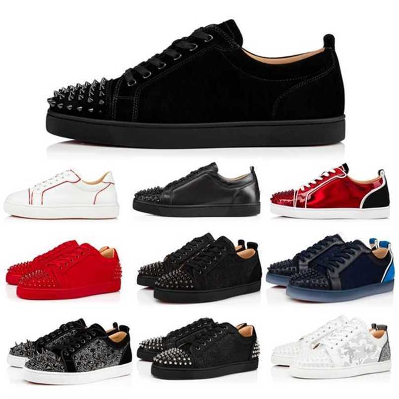 2022 New Red Bottomed Designer Shoes Rivets Loafers Low Studed Suede Shoe Black Red White leather Mens Women Fashion Chaussures Sneakers Trainers With Box 35-47TSBZ