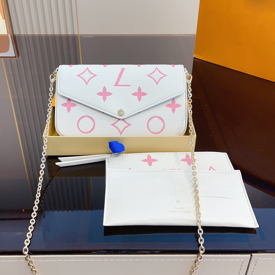 Women Luxurys Designers Pochette Bags Handbag Three-piece Wallet Imprint fiower Golden Chain Bag Genuine Leather Messenger Wallets Purse 3 Colors With Box, White
Women Luxurys Designers Pochette Bags Handbag Three-piece Wallet Imprint fiower Golden Chain Bag Genuine Leather Messenger Wallets Purse 3 Colors With Box, White