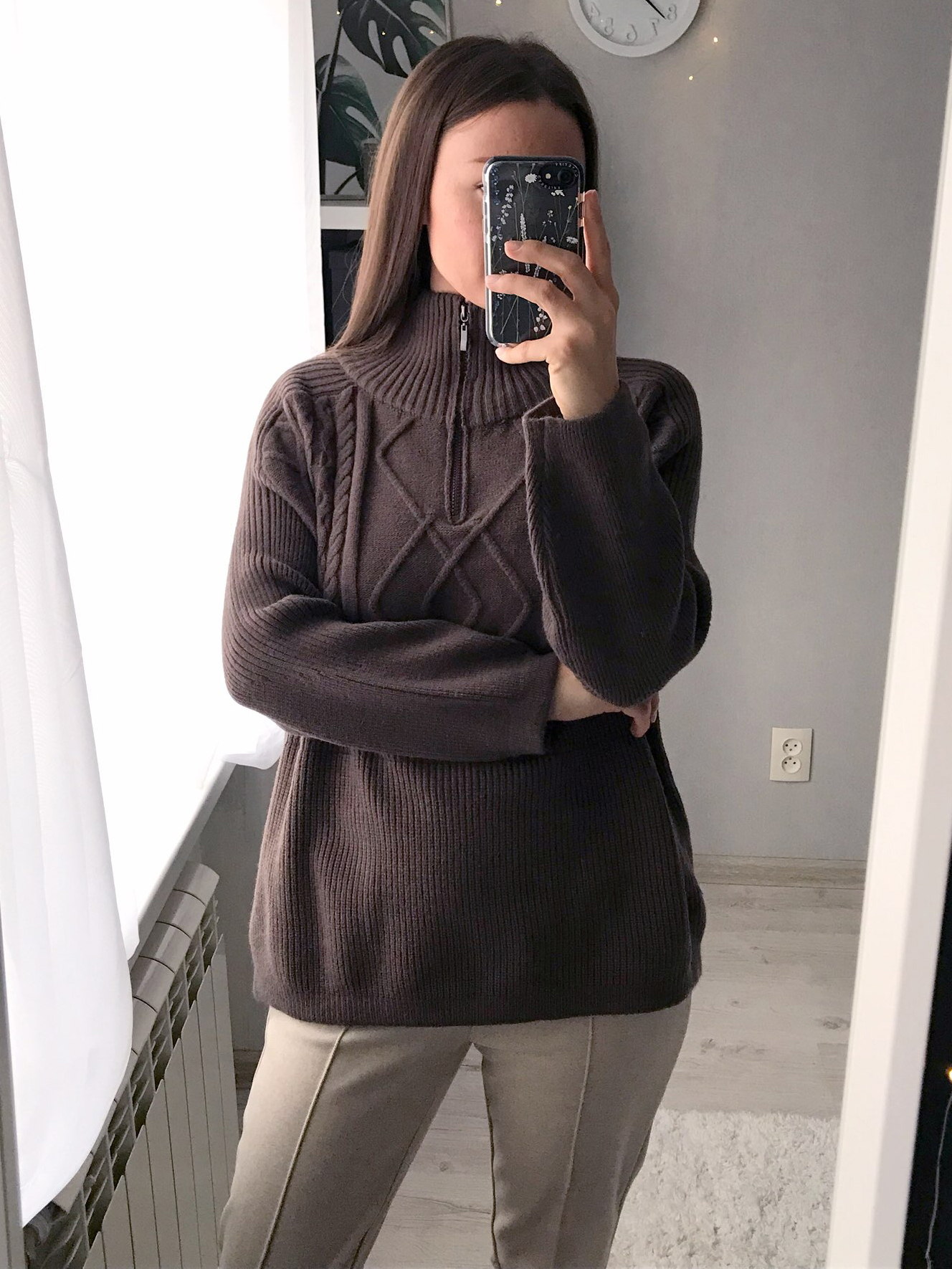 Women's Sweaters Women's Oversized Cable-knit Wool Sweater Thick Warm Knitted Pullover Solid Long Sleeve Turtleneck Zip Up Winter Coat C-148