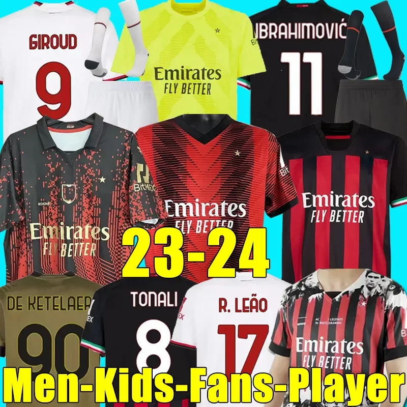 23/24 IBRAHIMOVIC KOCHE Soccer Jerseys AC MILANS Legends 2023 2024 GIROUD TONALI THEO R.LEAO ROMAGNOLI S.CASTILLEJO KESSIE SAELEMAEKERS Men Kids Kits sock set