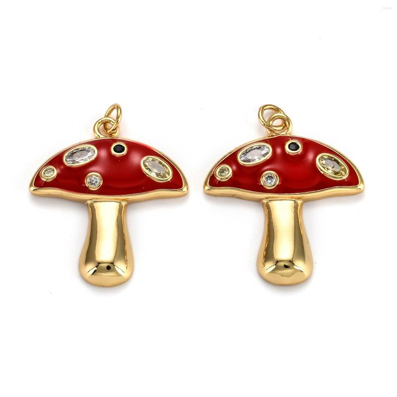 Charms Gold Plated Brass CZ Cute Mushroom Cubic Zirconia Jewelry Making Enamel Pendants For Bracelet Necklace Earring DIY