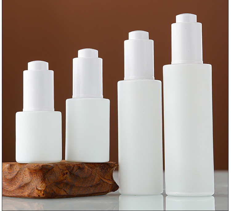 Flat Shoulder White Glass Bottles with Press Pipette Dropper for Essential Oils Serum Perfume Cosmetic Liquid 20ml 30ml 50ml 80ml 100ml 120ml