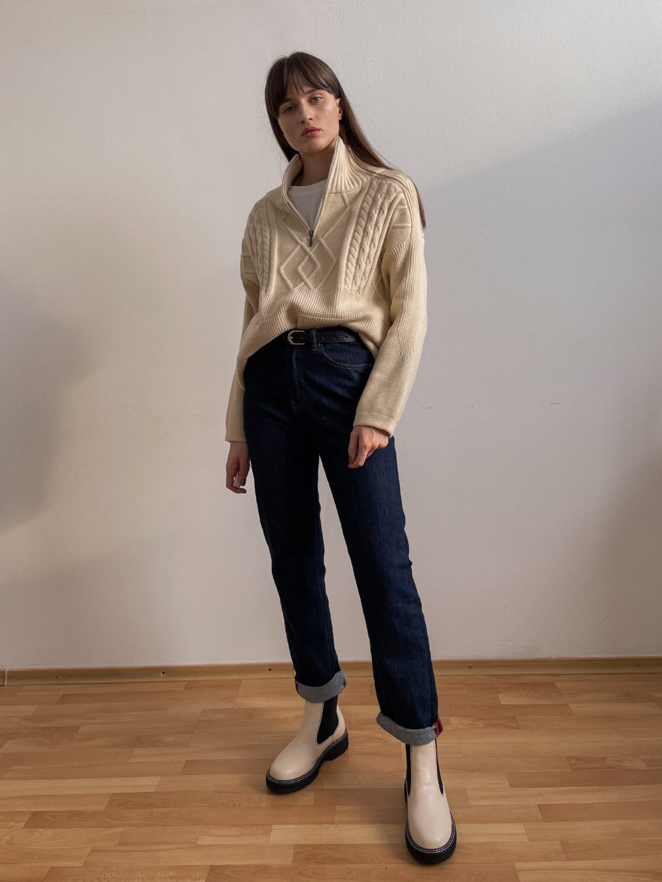 Women's Sweaters Women's Oversized Cable-knit Wool Sweater Thick Warm Knitted Pullover Solid Long Sleeve Turtleneck Zip Up Winter Coat C-148