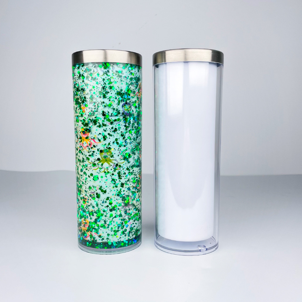 20oz snowglobe sublimation tumblers pre-drilled glitter stainless steel inner acrylic outter straight skinny cup with lid straw blanks DIY water bottle, White
20oz snowglobe sublimation tumblers pre-drilled glitter stainless steel inner acrylic outter straight skinny cup with lid straw blanks DIY water bottle, White