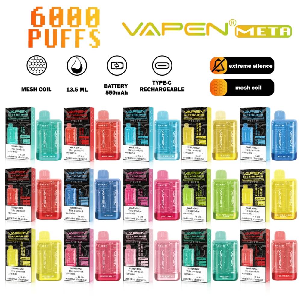 Newest 0% 2% 5% Vapen Meta 6000puffs Recharageable Disposable Vape Pen 13.5ml Capacity Device Electronic e cigarettes Kits 550mAh Battery Vapor
Newest 0% 2% 5% Vapen Meta 6000puffs Recharageable Disposable Vape Pen 13.5ml Capacity Device Electronic e cigarettes Kits 550mAh Battery Vapor