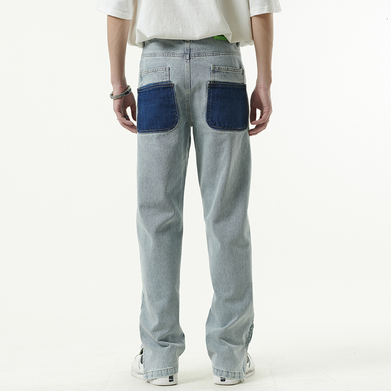 Men's Jeans High Street Butterfly and Snake Embroidery Straight Jeans Pants Men's Ankle Zipper Retro Pockets Loose Denim Trousers Hip Hop 23