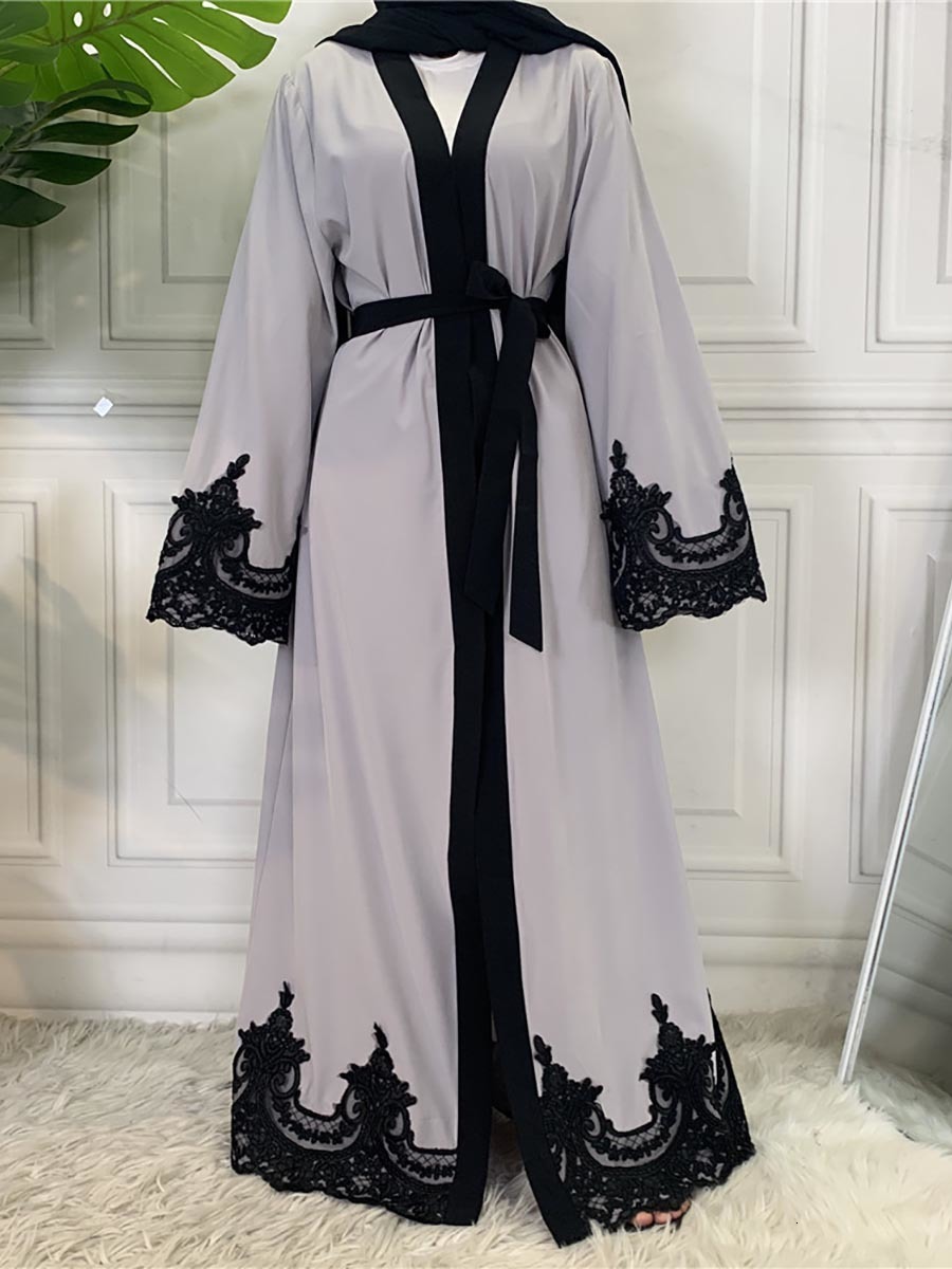 Ethnic Middle Eastern Ramadan Lace Cardigan: Long Maxi Robe Abaya Kimono For Muslim Women