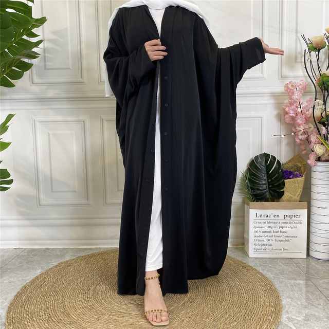 Muslim Elegant Abaya: Black African Dress With Buttons, Long Evening Robe Kaftan