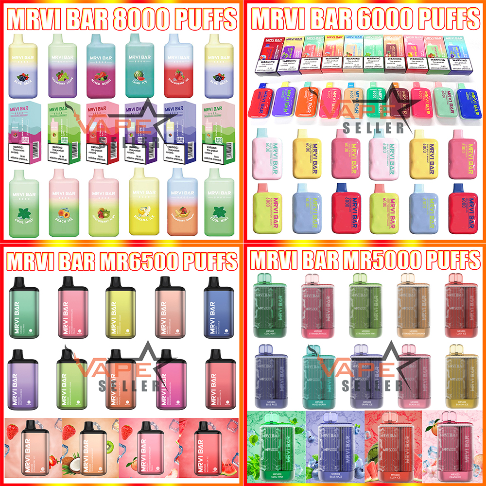 Original Disposable Vape Pen E Cigarette MRVI BAR 8000 6500 6000 5000 Puffs With Rechargeable Battery 13ml 16ml Prefilled Pod Box VS Bang BC5000
Original Disposable Vape Pen E Cigarette MRVI BAR 8000 6500 6000 5000 Puffs With Rechargeable Battery 13ml 16ml Prefilled Pod Box VS Bang BC5000