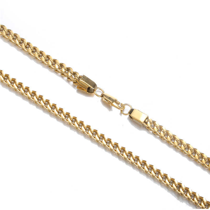18k Real Gold Pvd Plated Stainless Steel Jewelry Non-tarnish Waterproof Necklace Hip Hop Plain 6mm Franco Chain for Men Women