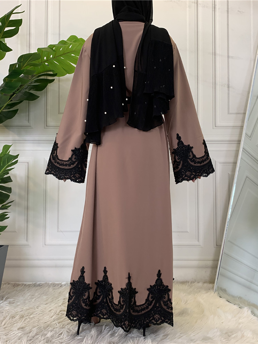 Ethnic Middle Eastern Ramadan Lace Cardigan: Long Maxi Robe Abaya Kimono For Muslim Women