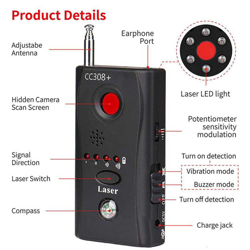 Camera Detector Wireless Signal Multi Function CC308 Radio Wave Scanner Full Range Wifi RF GSM Device Finder Anti Tracking Tool 230221