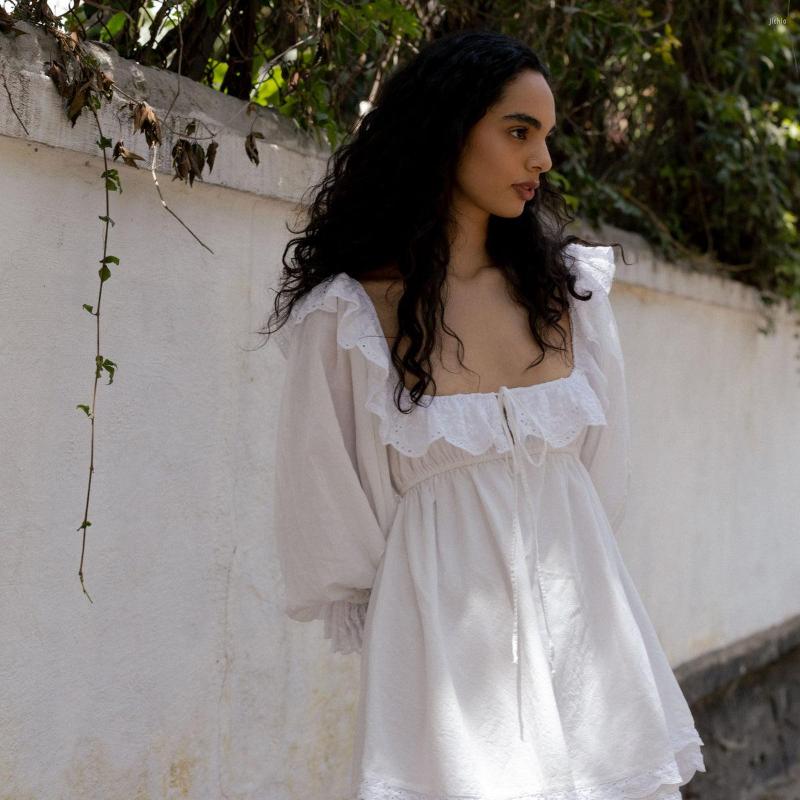 Casual Dresses White For Women 2023 Mini Dress Lace Lolita Kawaii Elegant Wedding Party Long Sleeve Backless