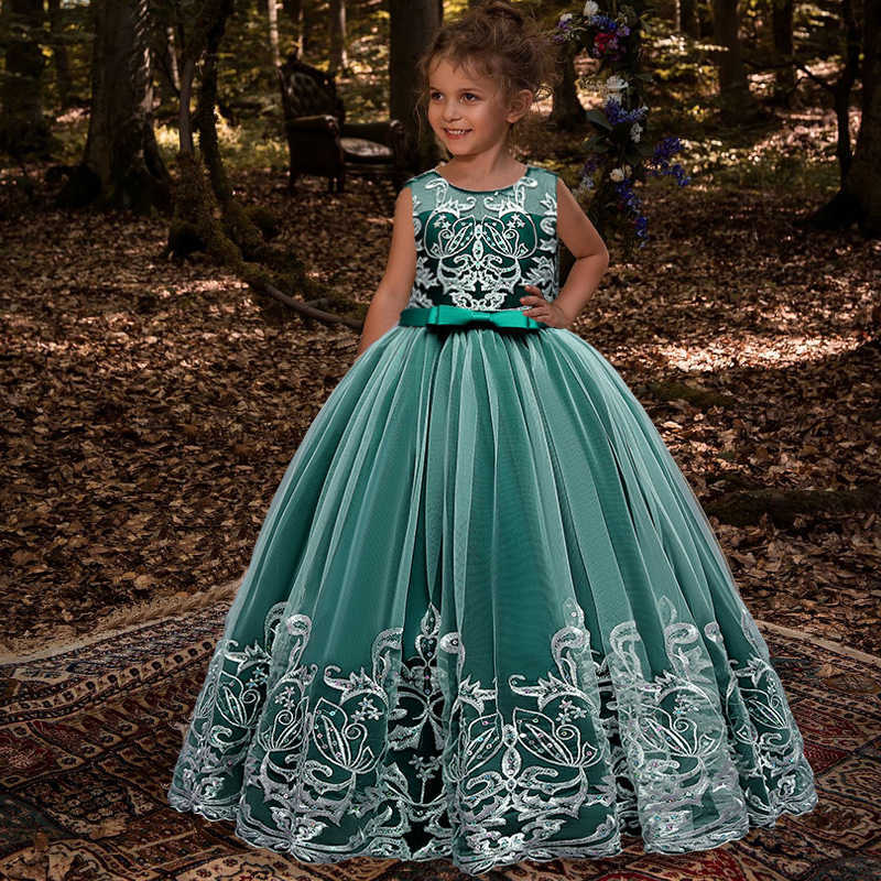 Special Occasions Flower Girls Princess Dress Teen Girl Party Bridesmaid Dresses For Kids Wedding Costome Tulle Lace Children Evening Vestidos W0221