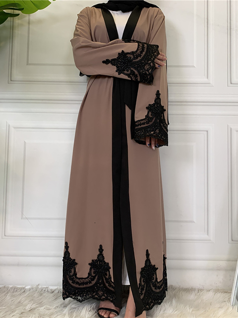 Ethnic Middle Eastern Ramadan Lace Cardigan: Long Maxi Robe Abaya Kimono For Muslim Women