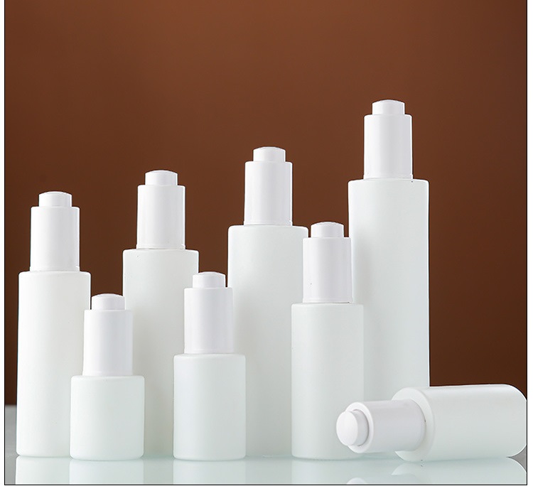Flat Shoulder White Glass Bottles with Press Pipette Dropper for Essential Oils Serum Perfume Cosmetic Liquid 20ml 30ml 50ml 80ml 100ml 120ml