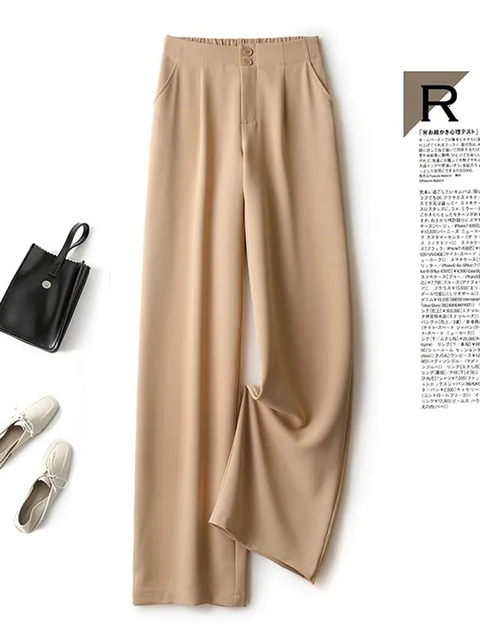 Women's Pants Capris JMPRS Fashion Loose Office Lady Wide Leg Pants Casual Korean Women Elastic High Waist Straight Trousers Summer Suit Pants 23