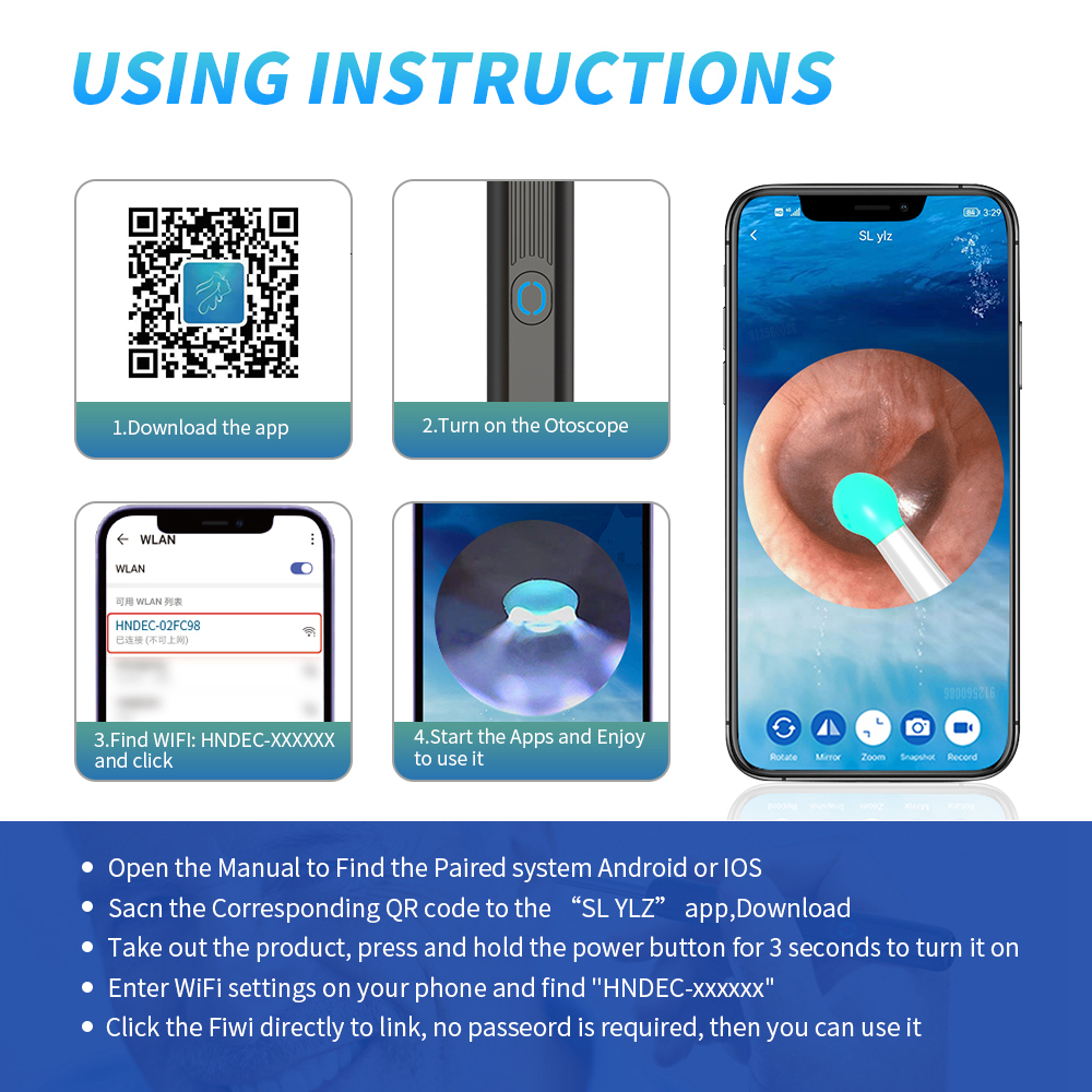 Ear Care Supply NATFIRE NE3 Ear Cleaner High Precision Ear Wax Removal Tool with Camera LED Light Wireless Otoscope Smart Ear Cleaning Kit 230222